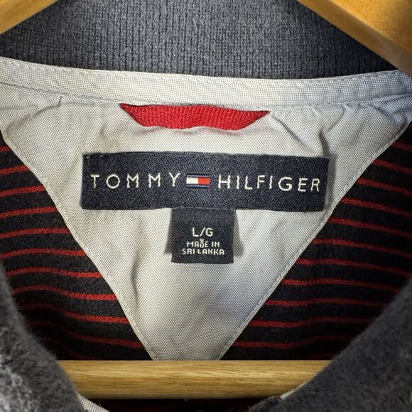 Tommy Hilfiger Polo Shirt Men's L Blue and Red Striped Casual Short Sleeve - Picture 7 of 12